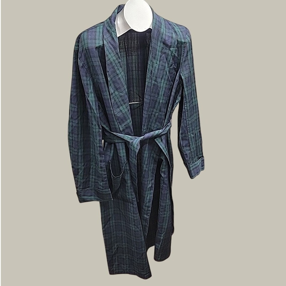 VTG Sir Pendleton Robe Mens L Green Blackwatch Plaid Wool Bathrobe Made In USA